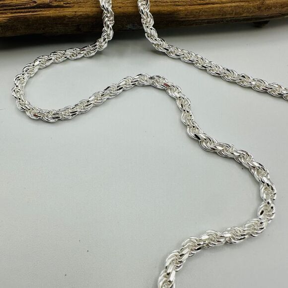Solid Sterling Silver Italian Rope Chain Unisex - Picture 3 of 5